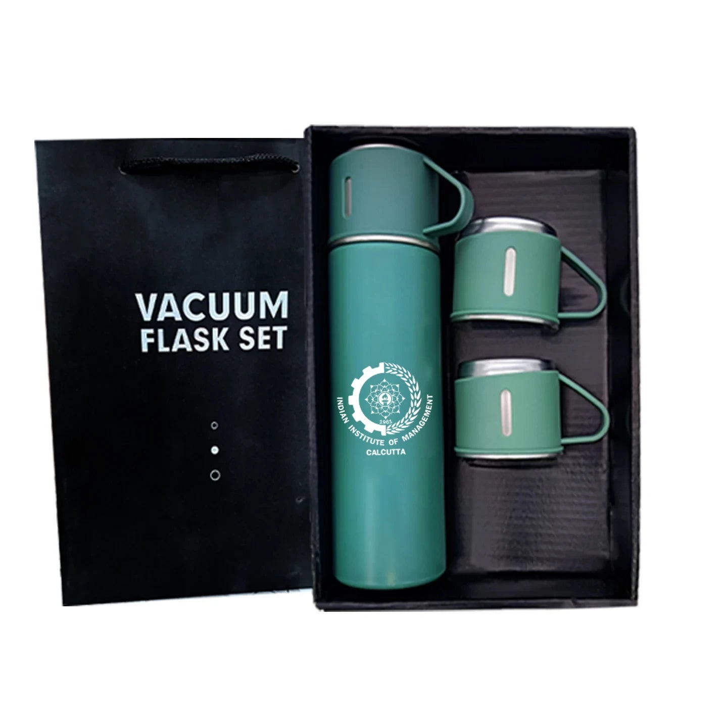 Insulated Green Vacuum Flask with 3 Cup
