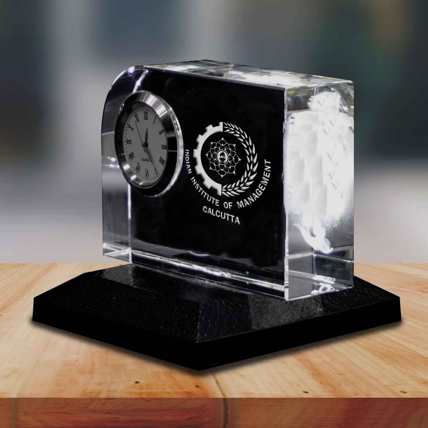 Official IIMC 3D Crystal Memento with Clock & Logo Branding