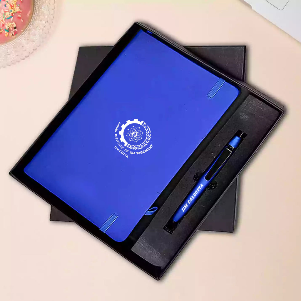 Premium IIMC Logo 2-in-1 Combo Set Blue Elastic Pen & Diary