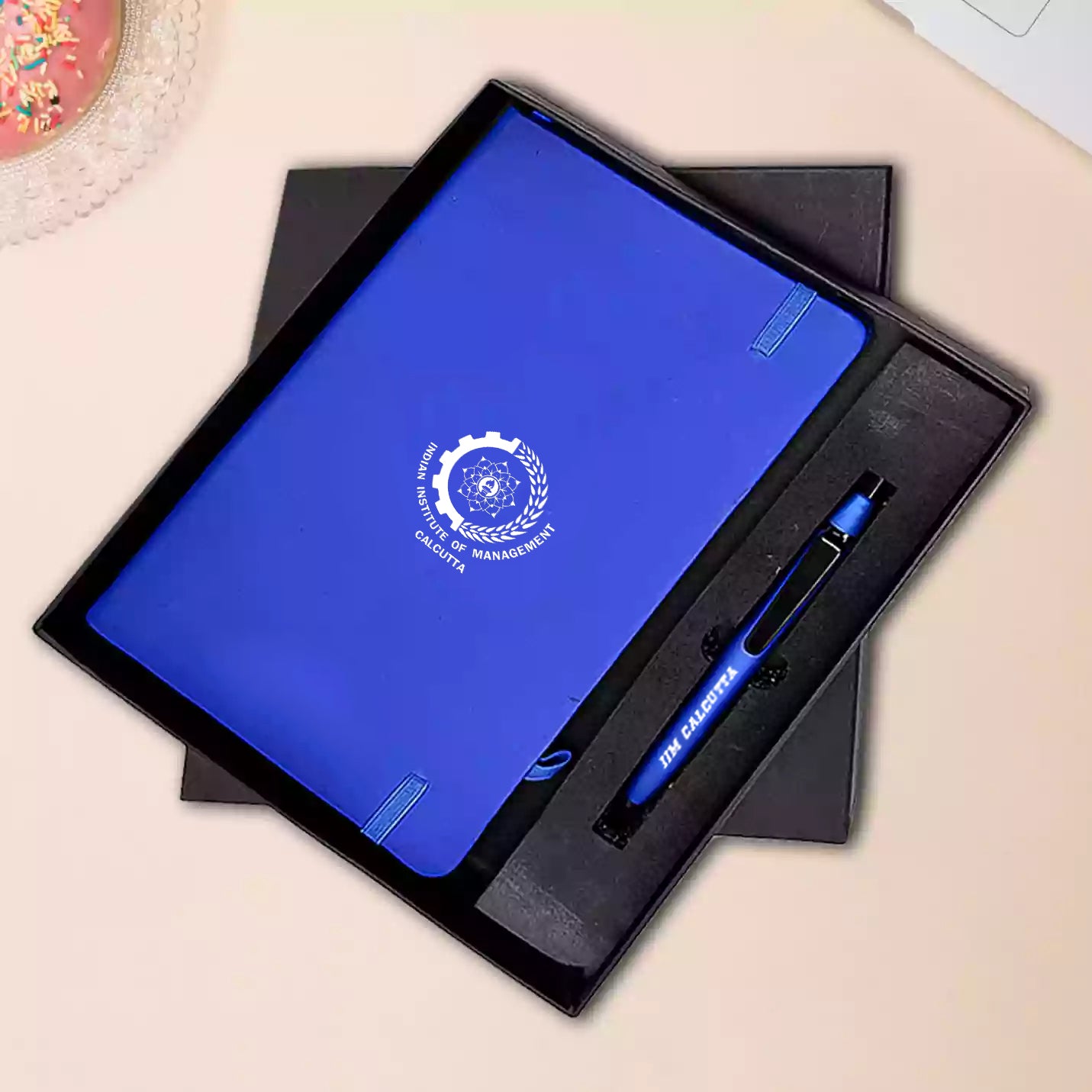 Premium IIMC Logo 2-in-1 Combo Set Blue Elastic Pen & Diary