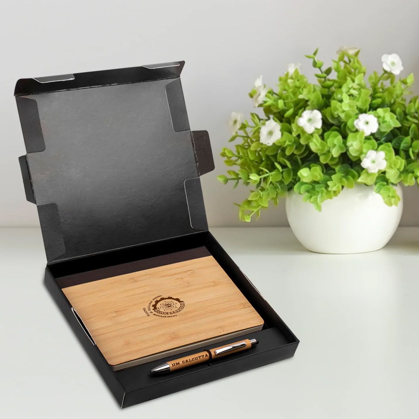 IIMC Executive Bamboo Notebook With Pen Combo Gift Set