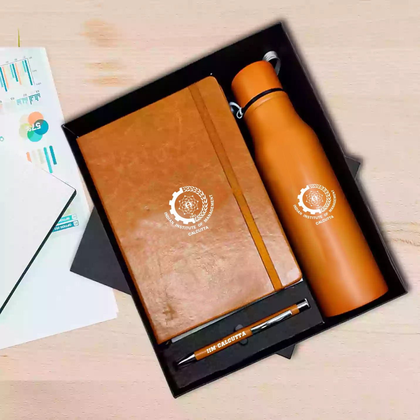 3 in 1 Combo Set Tan Pen, Diary and Bottle 