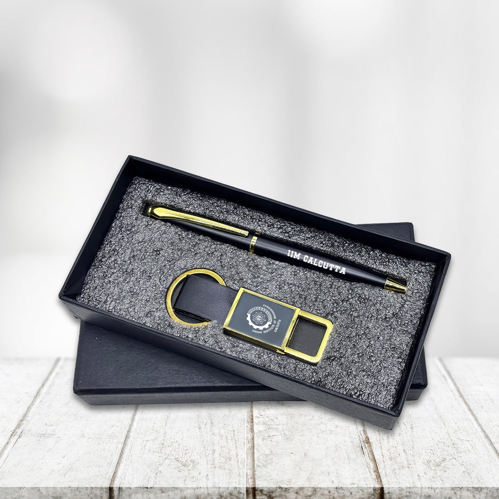 Luxurious 2 in 1 IIMC Logo Black Pen & Keychain Gift set