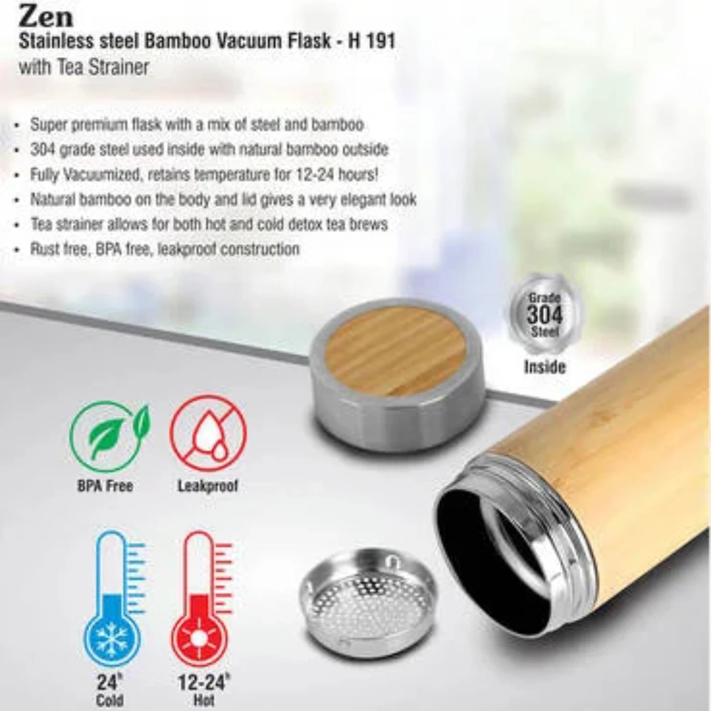 Nature Core Stainless Steel Bamboo Vacuum Flask