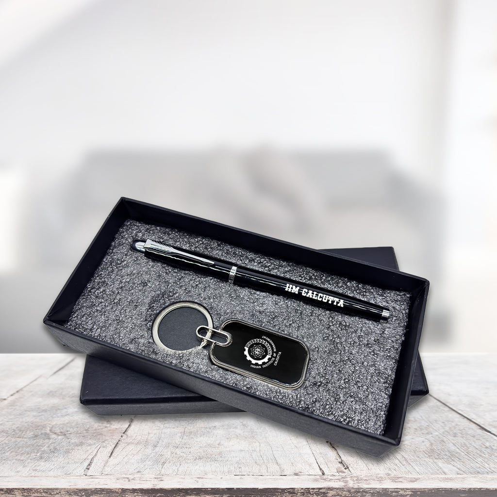 Premium IIMC Branded Black Pen & Keychain Combo Gift Set