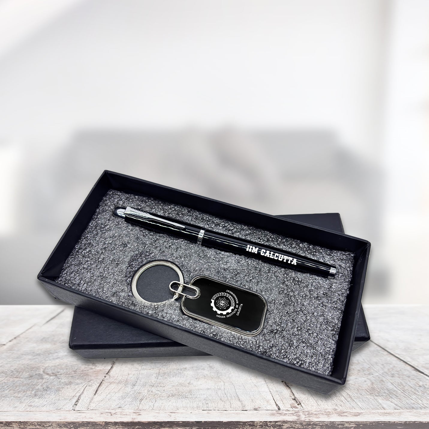 Premium IIMC Branded Black Pen & Keychain Combo Gift Set