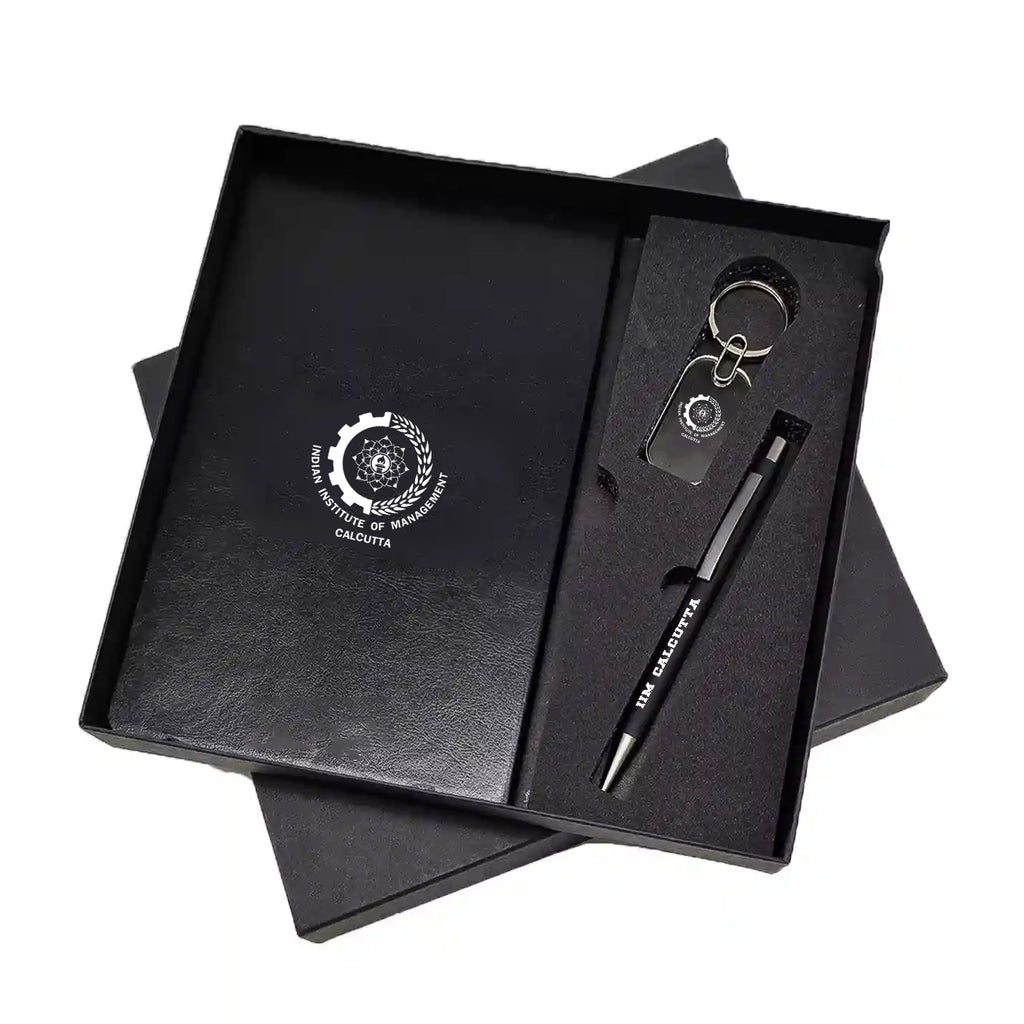 Trendy 3 in 1 Combo Black pen, keychain & Diary 