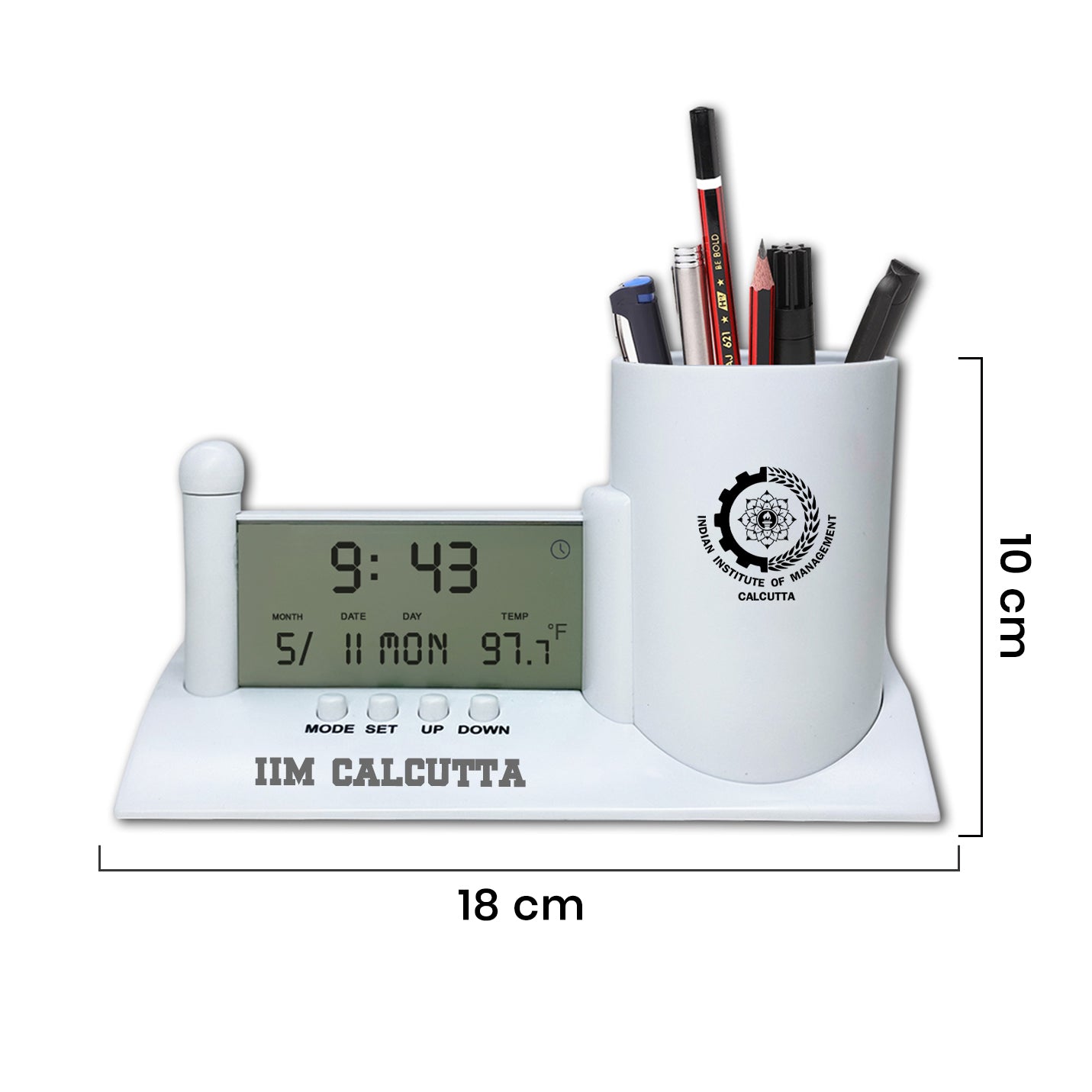 Personalised Executive Desk Digital Clock with Pen Holder