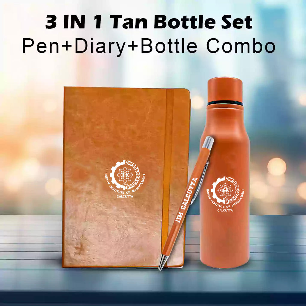 IIMC 3 in 1 Combo Set Tan Pen, Diary and Bottle 