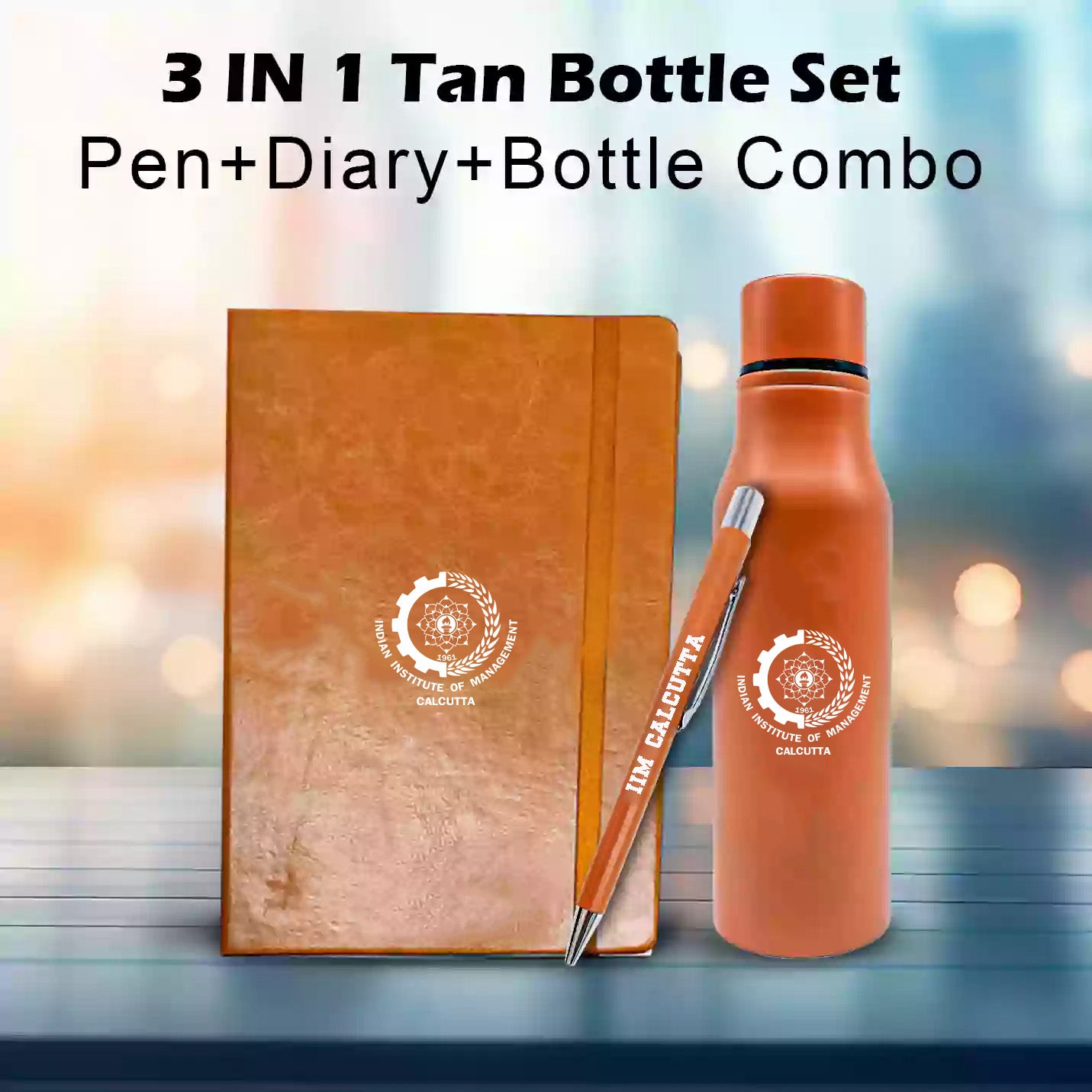 IIMC 3 in 1 Combo Set Tan Pen, Diary and Bottle 