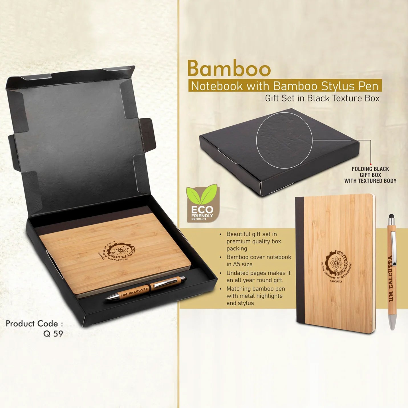 IIMC Executive Bamboo Notebook With Pen Combo Gift Set