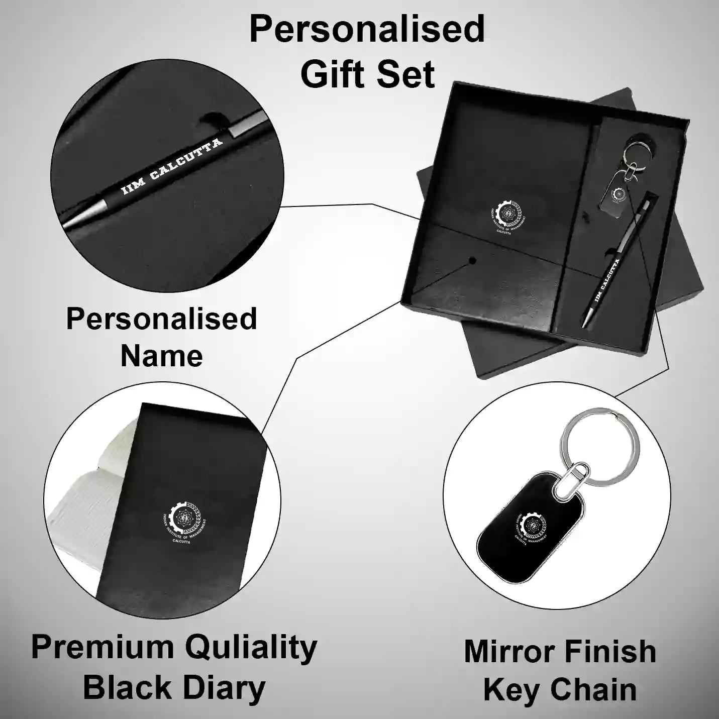  3 in 1 Combo Black pen, keychain & Diary 