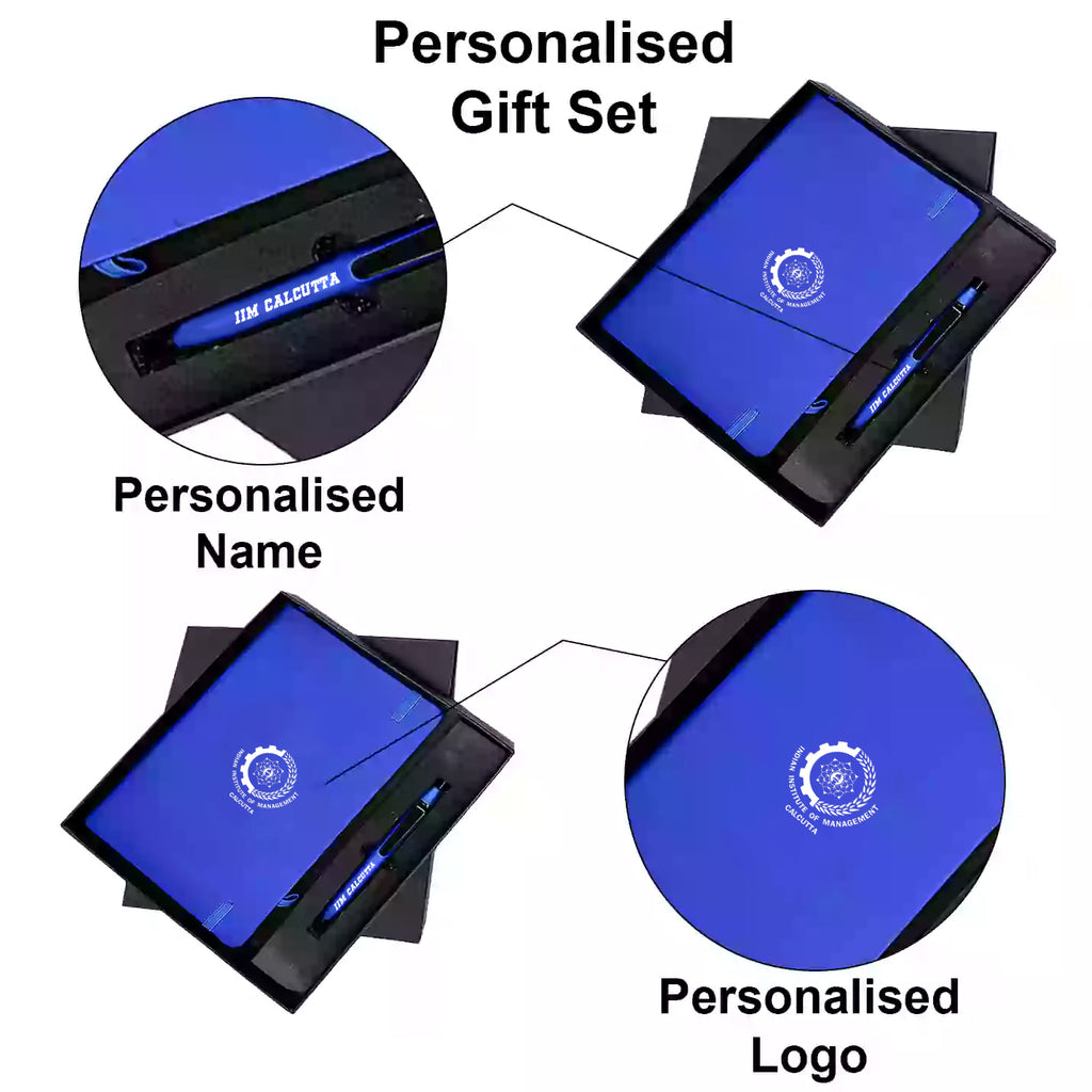 Premium IIMC Logo 2-in-1 Combo Set Blue Elastic Pen & Diary