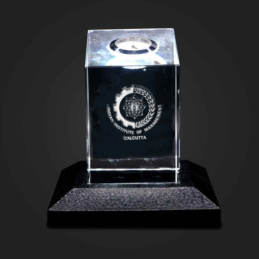 IIMC 3D Crystal Memento with Clock & Logo