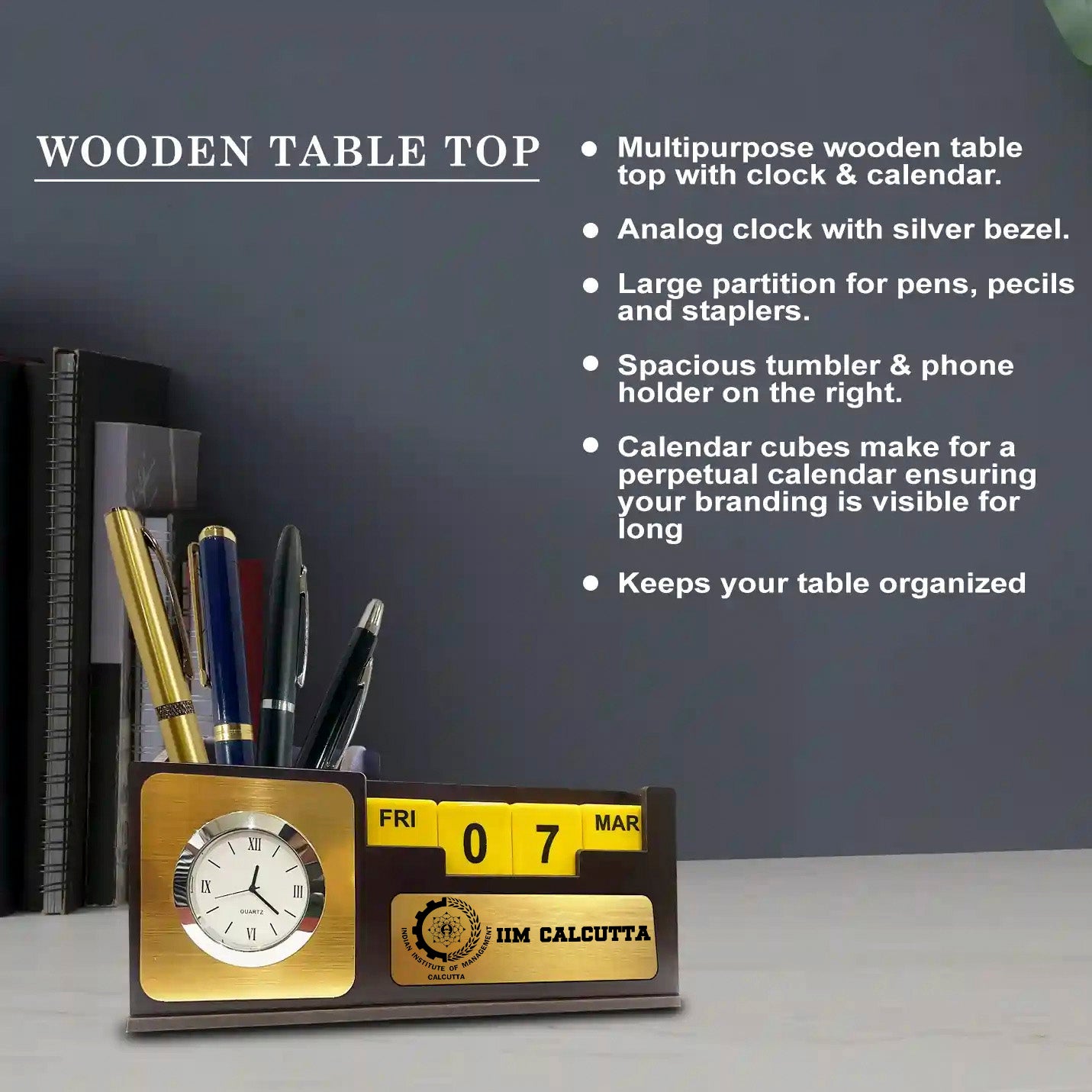 IIMC Logo Table Top With Clock, Mobile stand, Tumbler & Calendar