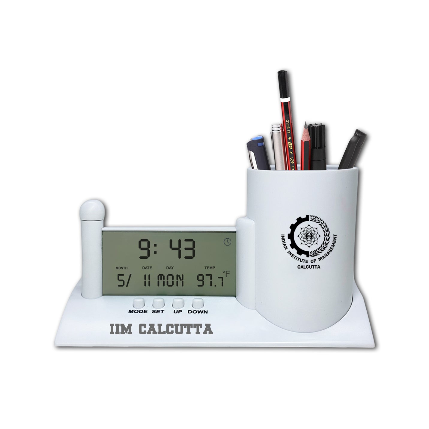 Personalised Executive Desk Digital Clock with Pen Holder