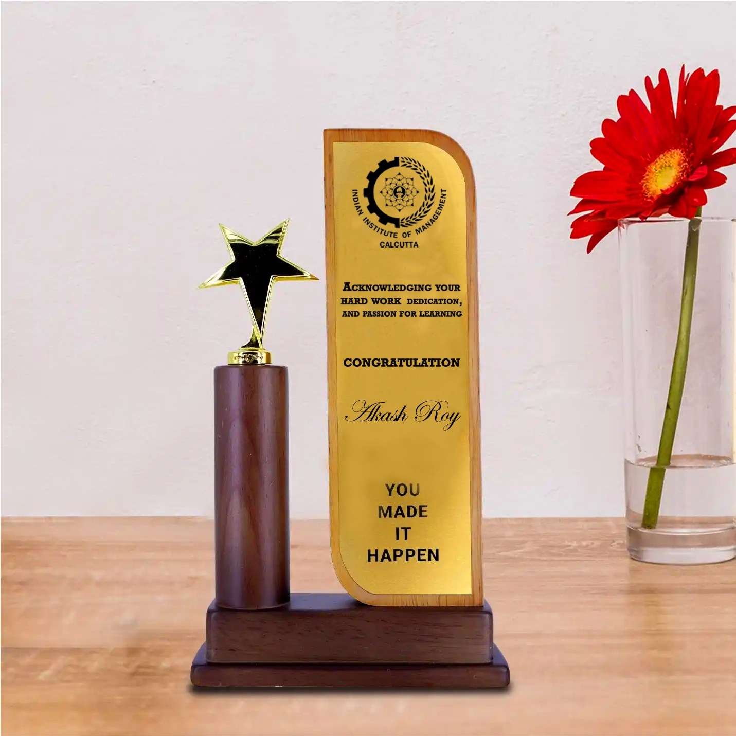 Best-Quality Wooden Trophy with Triumph Metal star 
