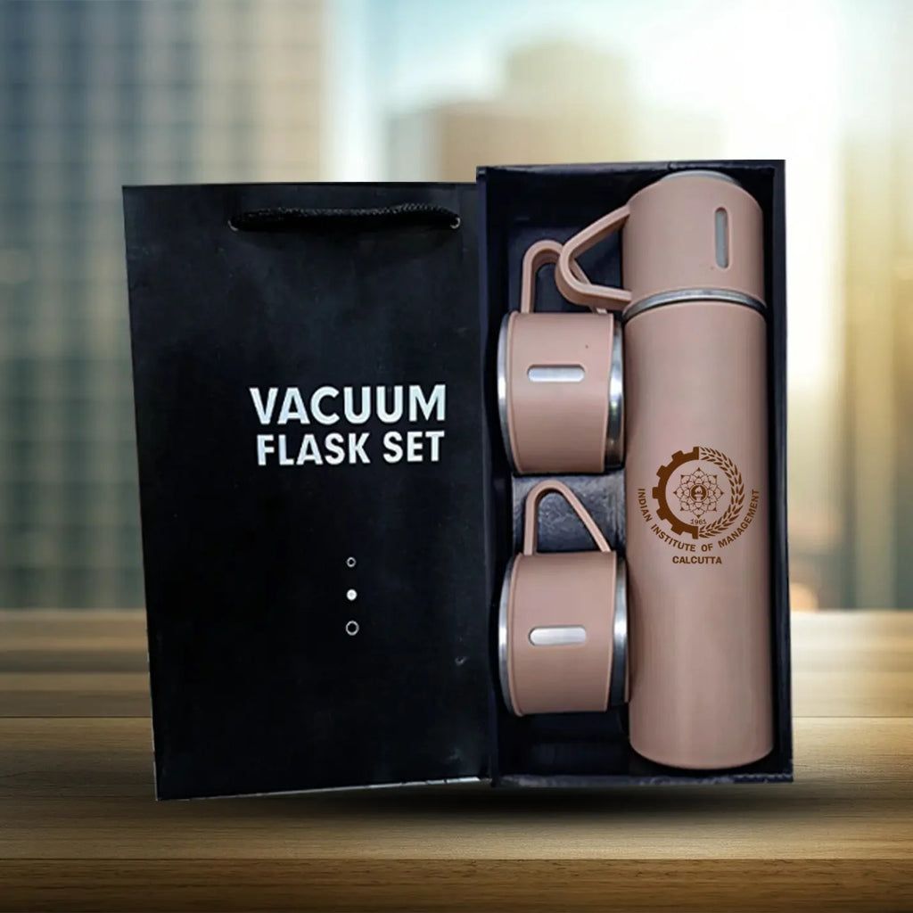 IIMC Beige Vacuum Flask Set with 3 Cups 