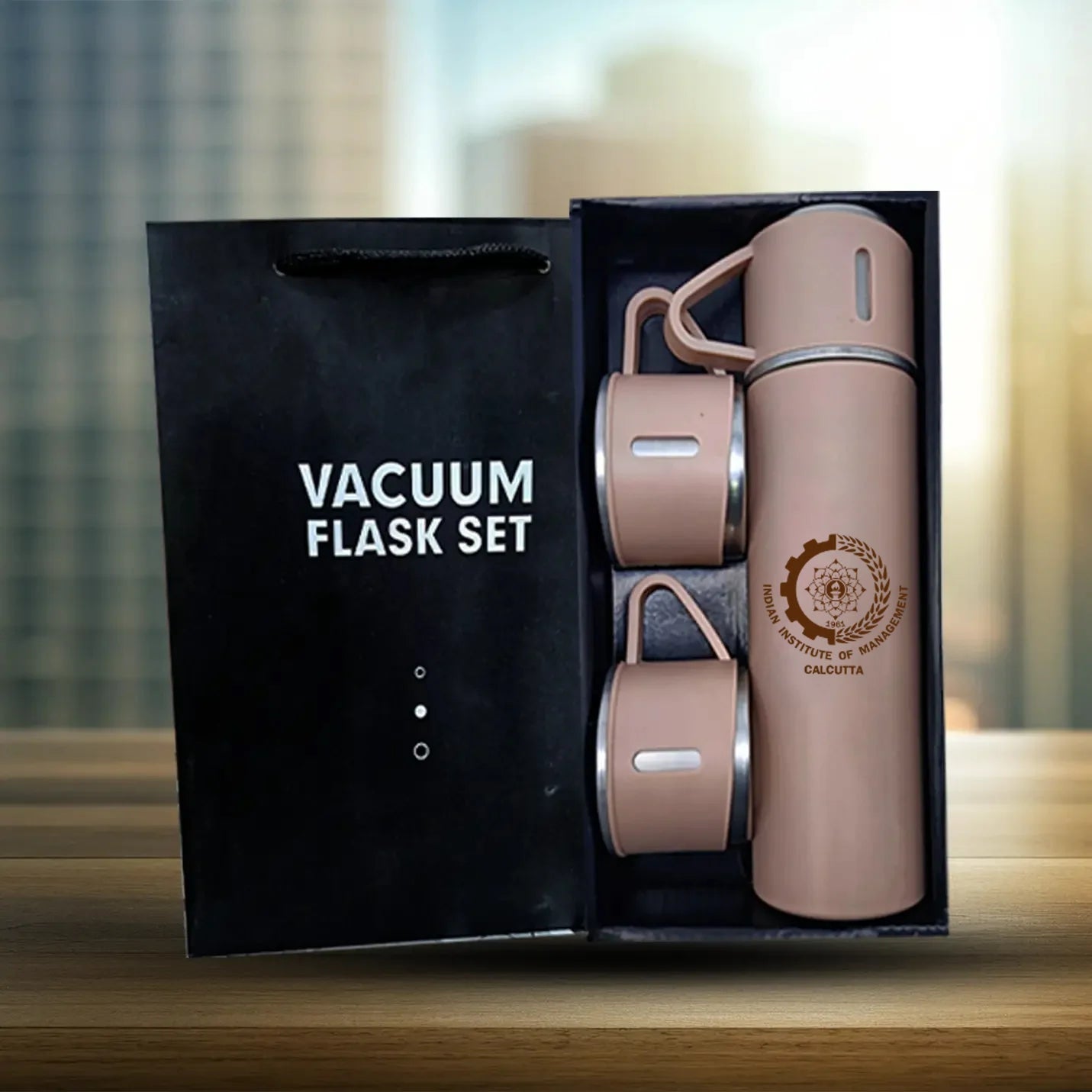 IIMC Beige Vacuum Flask Set with 3 Cups 