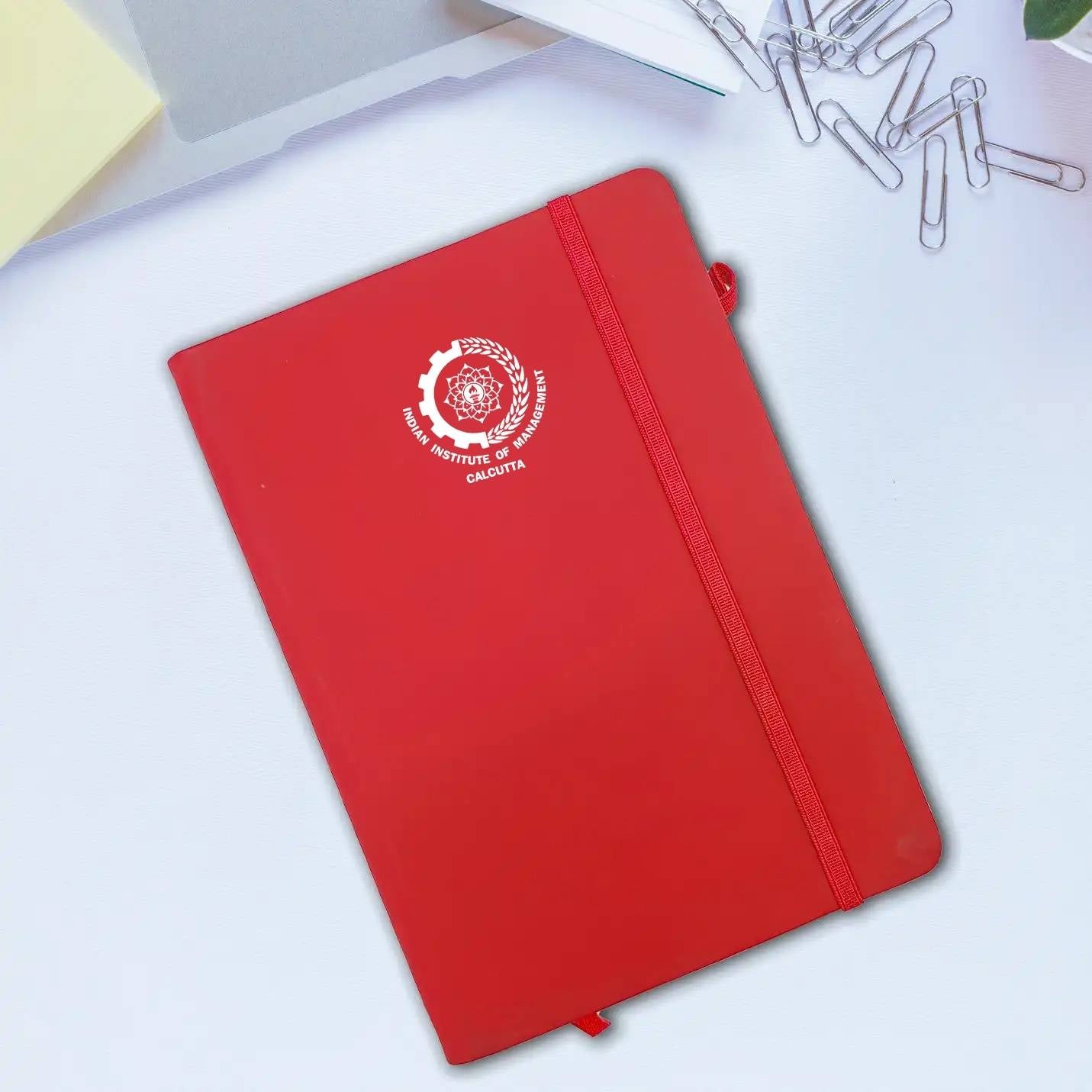 Classy IIMC Logo Sleek Red Diary with Elastic Closure