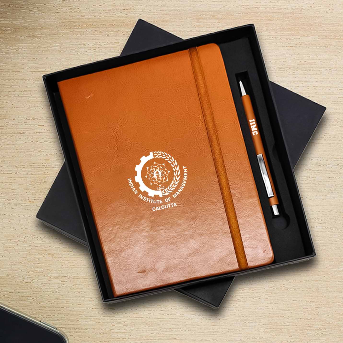 Trendy IIMC Tan Diary & Pen Combo Set