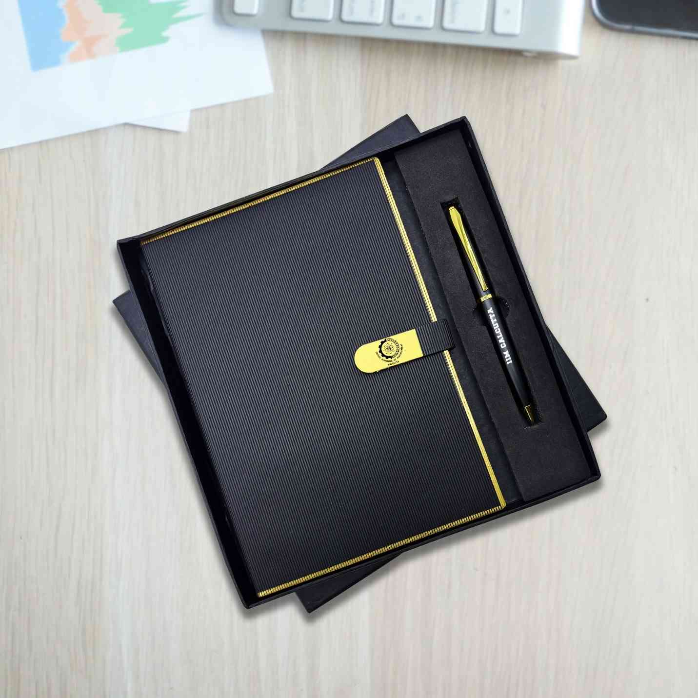Top-notch 2 in 1 Black & Gold IIMC Logo Pen & Diary Gift set
