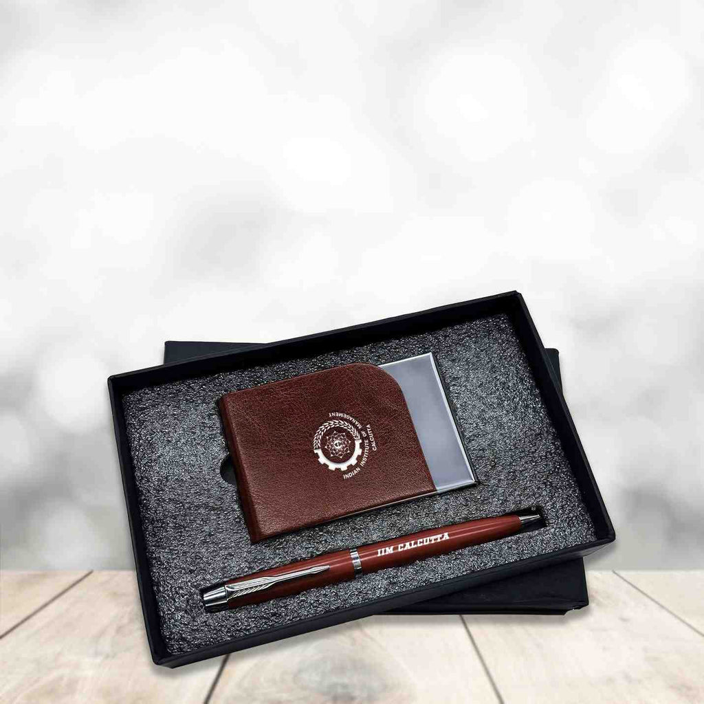 Superior 2 in 1 IIMC Logo Brown Pen & Card holder Gift set
