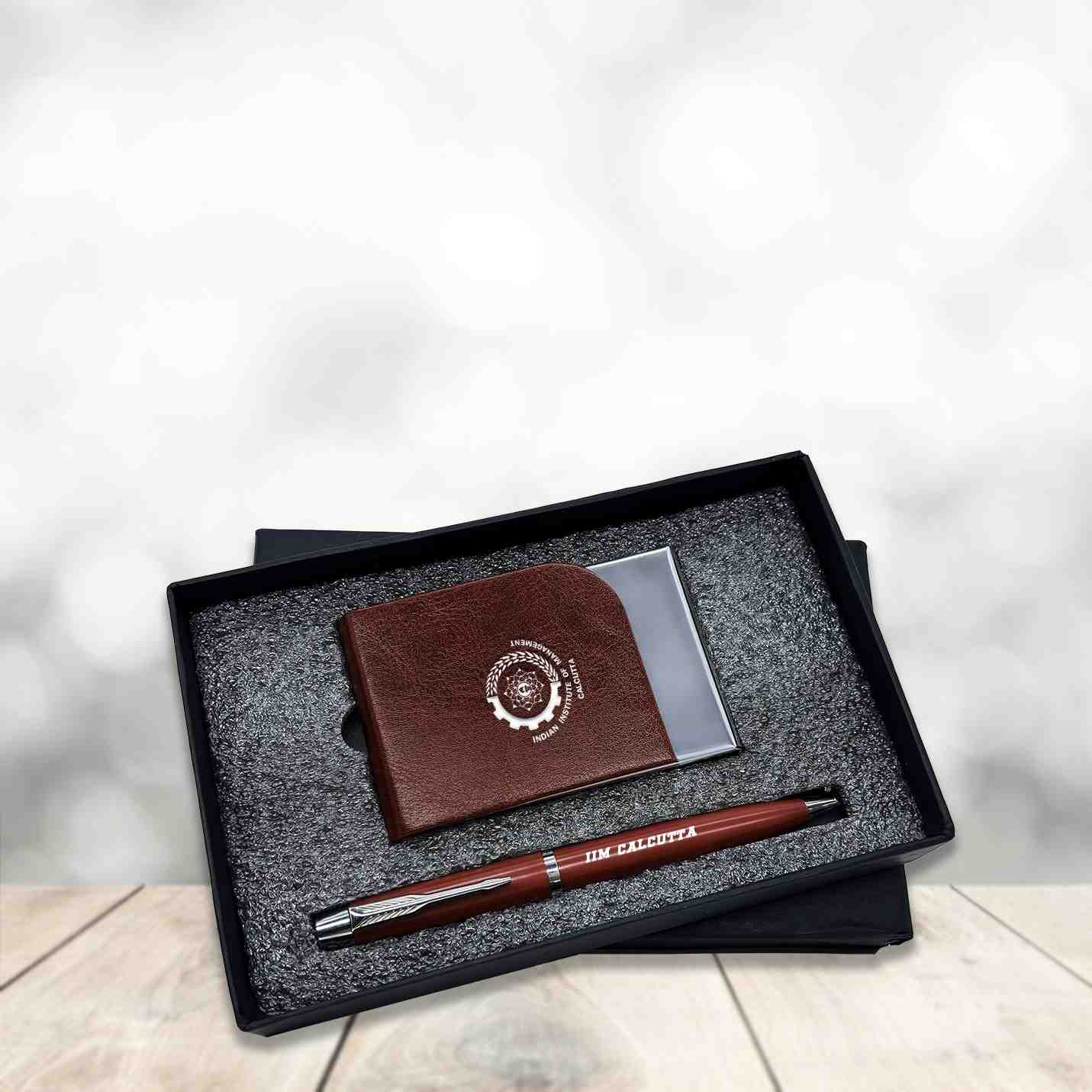 Superior 2 in 1 IIMC Logo Brown Pen & Card holder Gift set