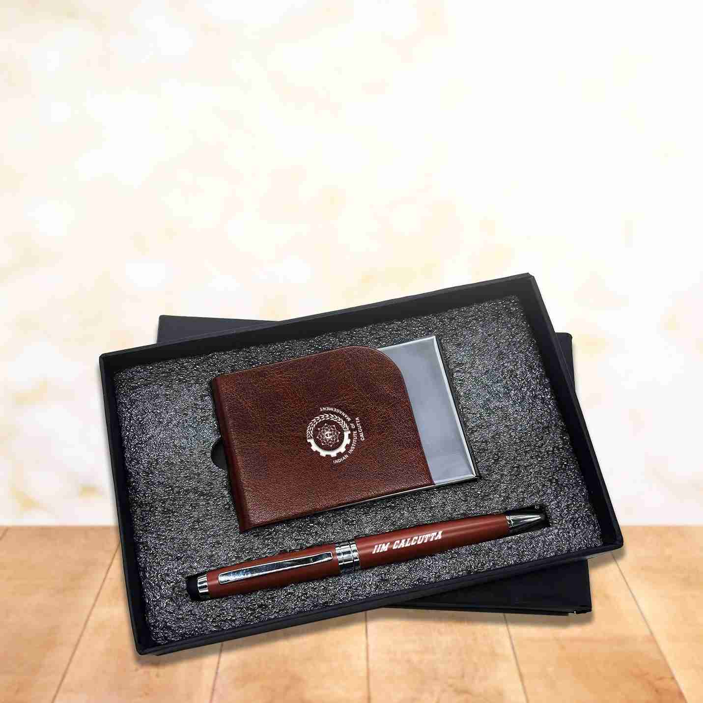 Elite 2 in 1 IIMC Logo Brown Pen & Card holder Gift set