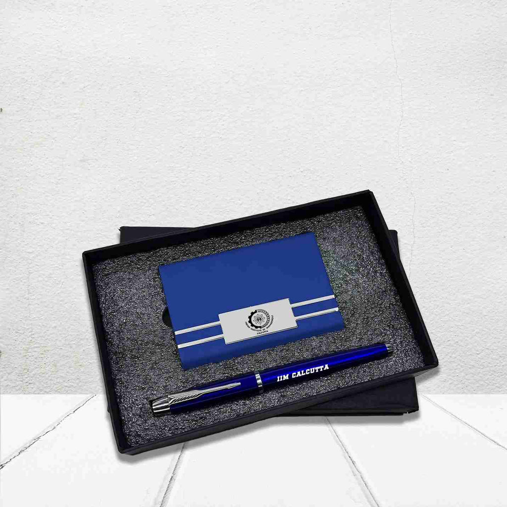 Best-quality 2 in 1 IIMC Logo Blue Pen & Card holder Gift set