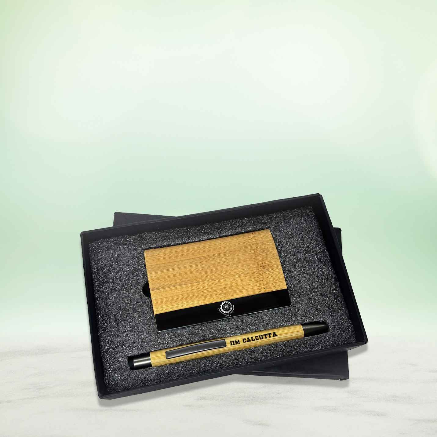 Eco-friendly 2 in 1 IIMC Logo Pen & Card holder Bamboo Gift set
