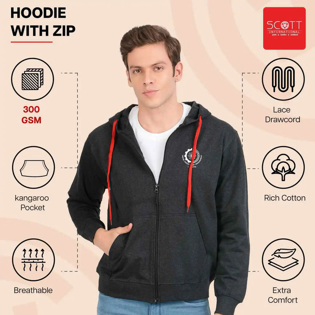 Urban Unisex Grey IIM Calcutta Merchandise Hoodie with Zip
