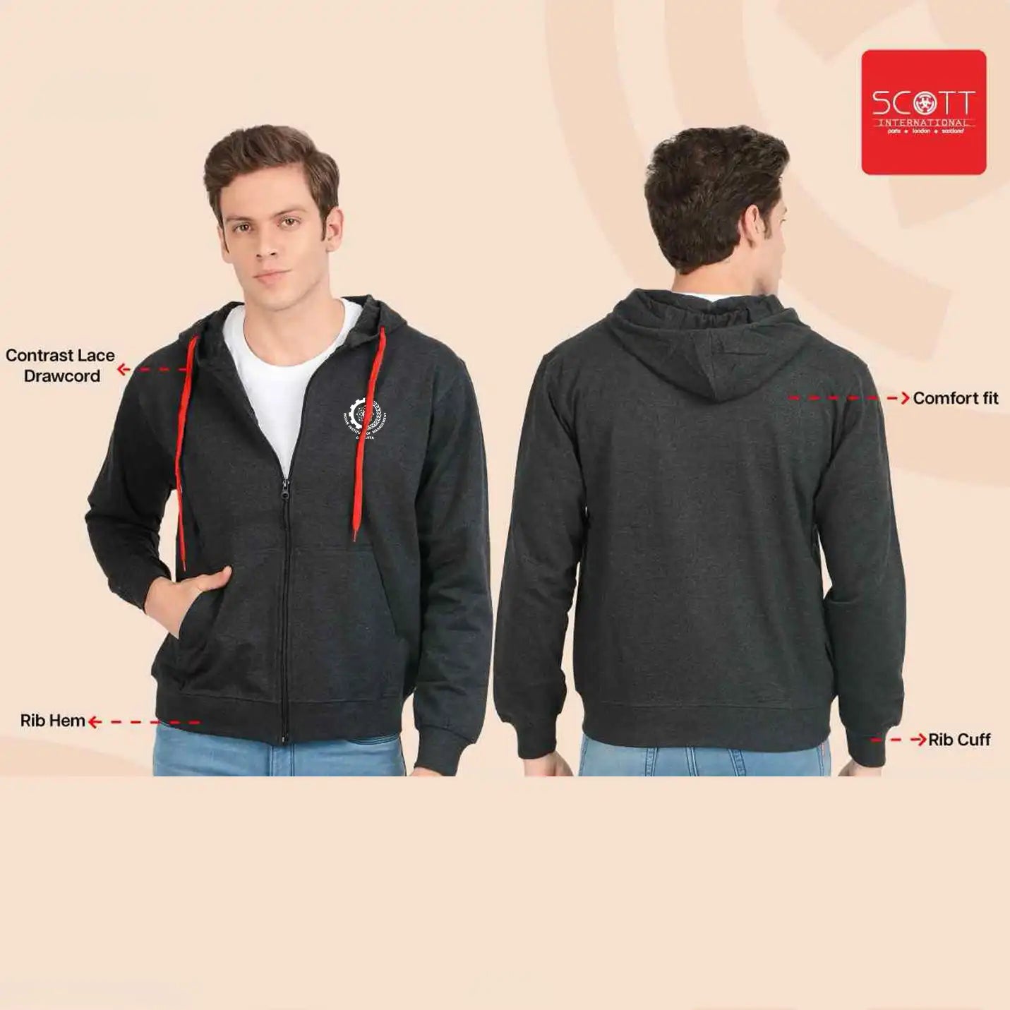 Urban Unisex Grey IIM Calcutta Merchandise Hoodie with Zip