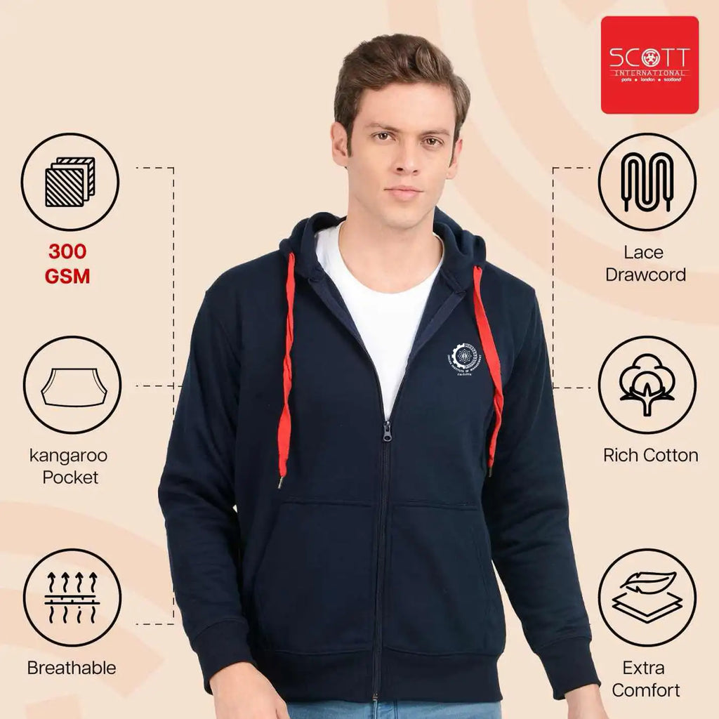Classic Navy Blue IIM Calcutta Merchandise Hoodie with Zip