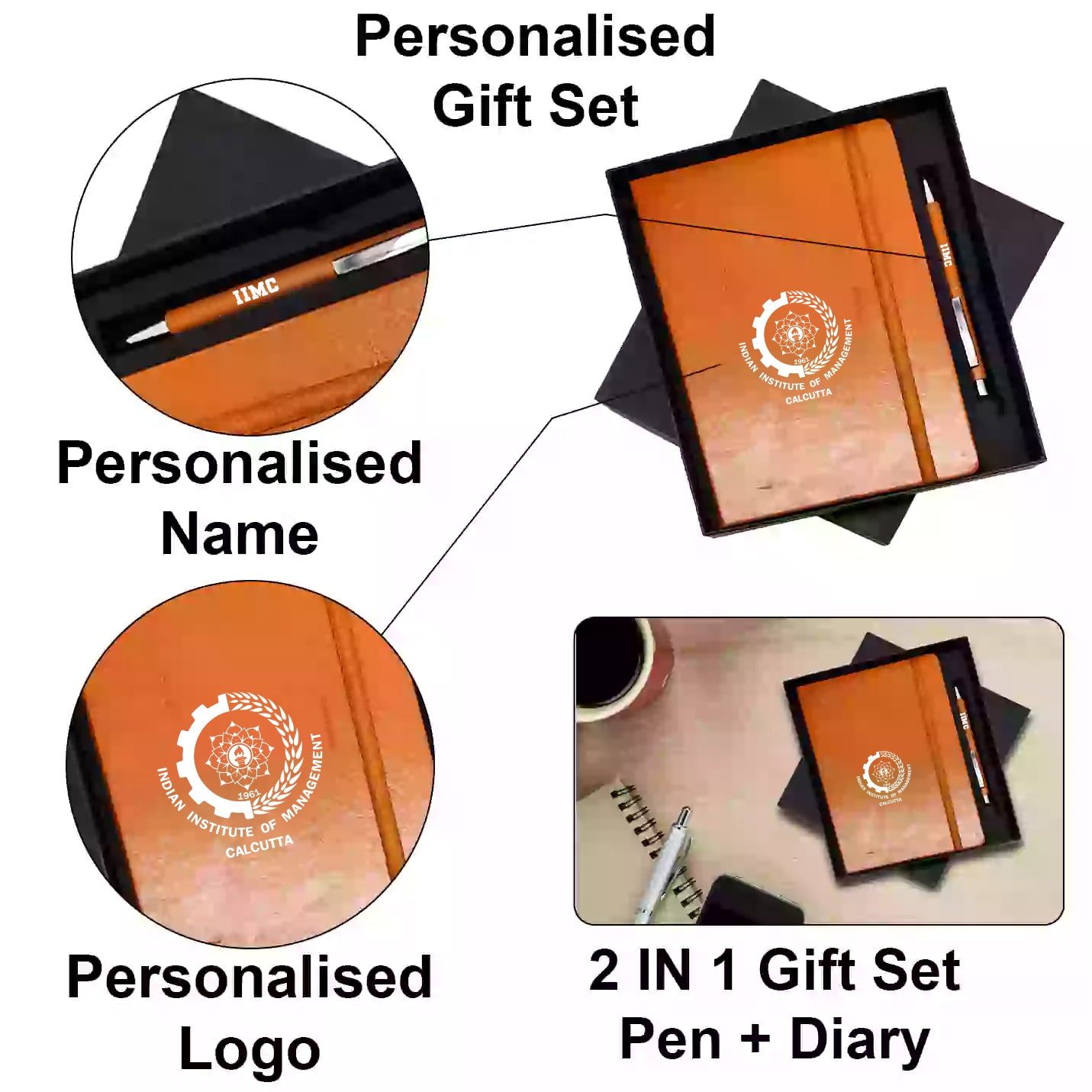 Trendy IIMC Tan Diary & Pen Combo Set