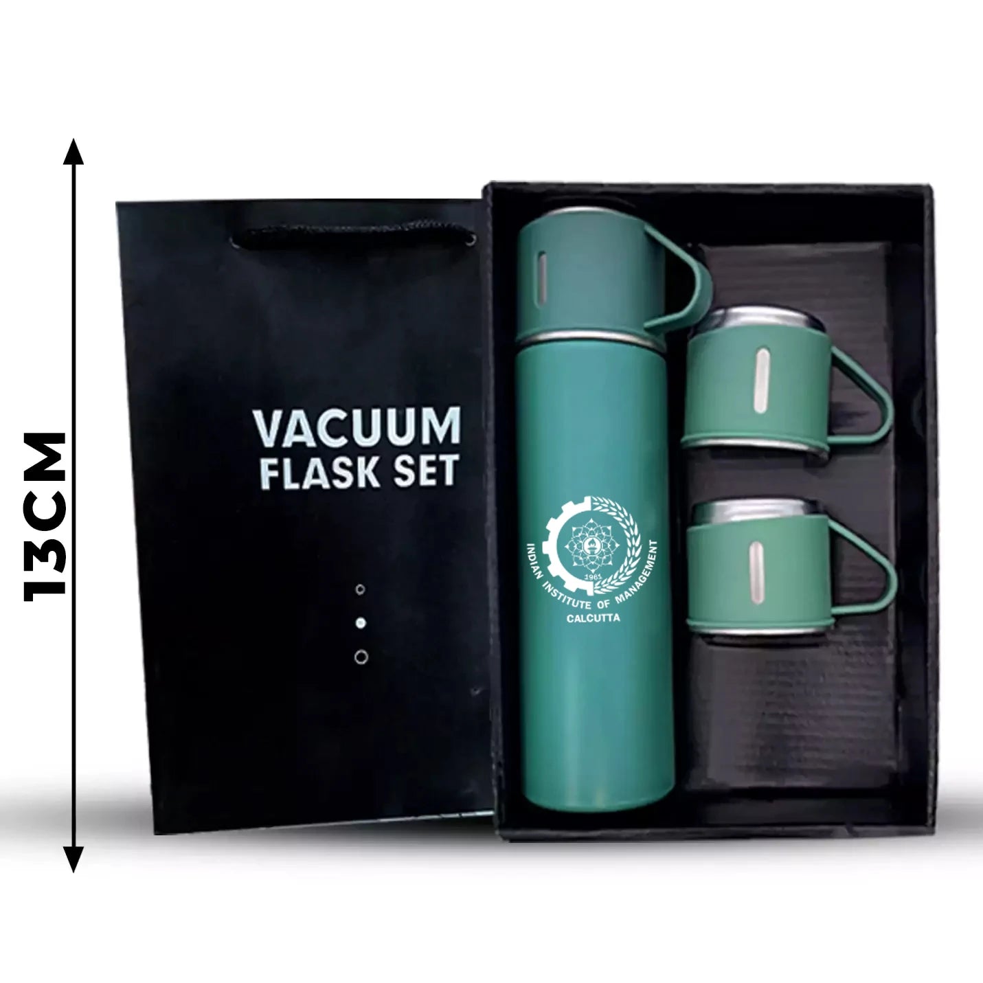 Insulated Green Vacuum Flask with 3 Cup