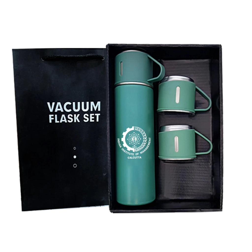 Insulated Green Vacuum Flask with 3 Cup
