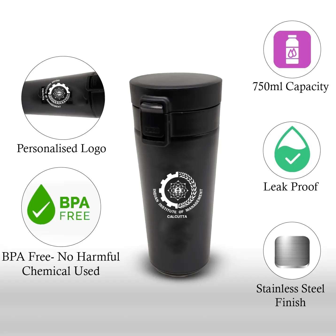 Elegant Black IIMC Logo Stainless Steel Tumbler