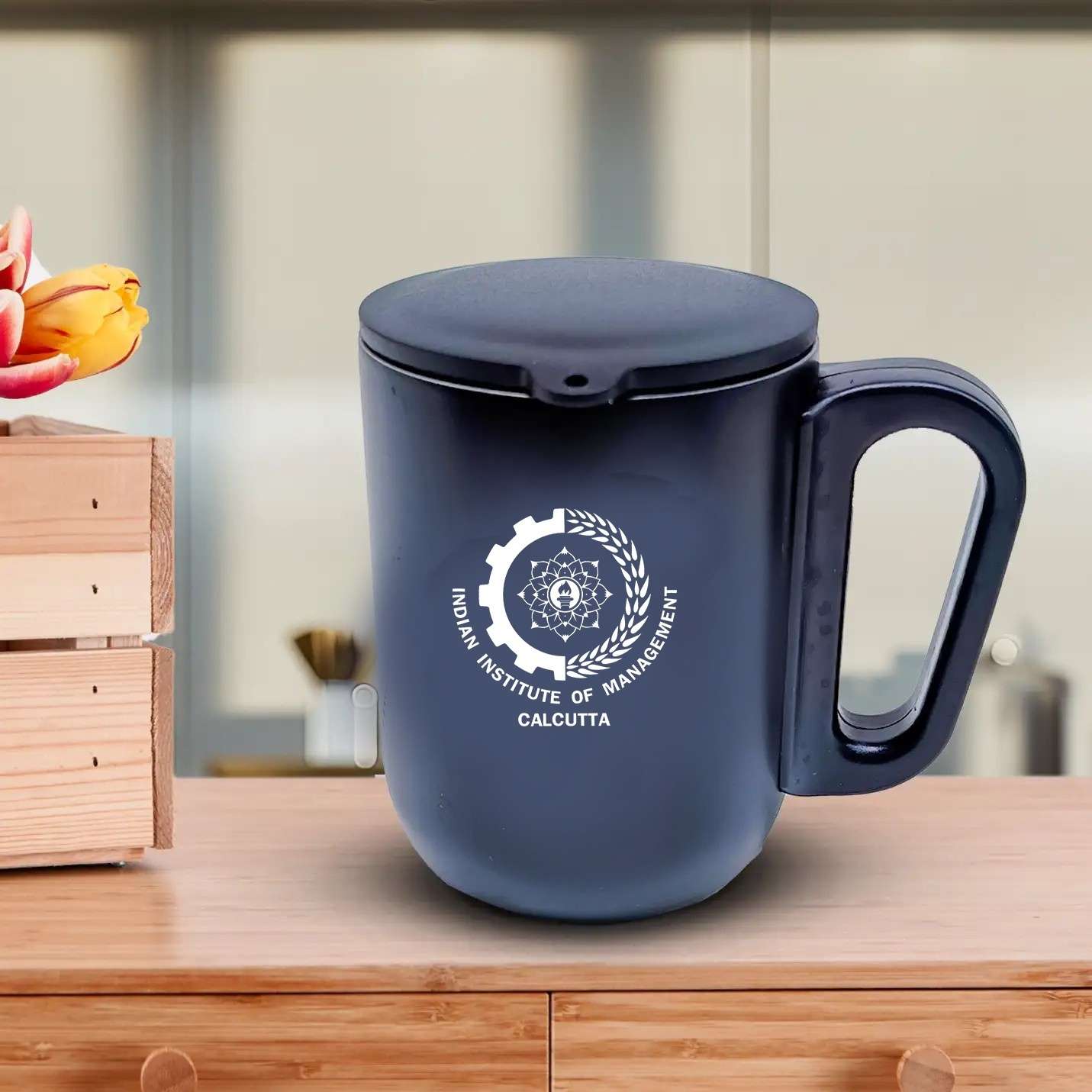 Trendy Black IIMC Logo Coffee Mug With Lid