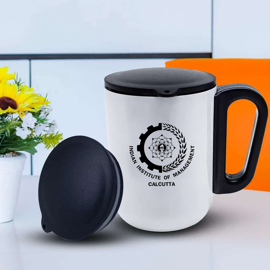 Minimalist IIMC Logo White Coffee Mug With Lid