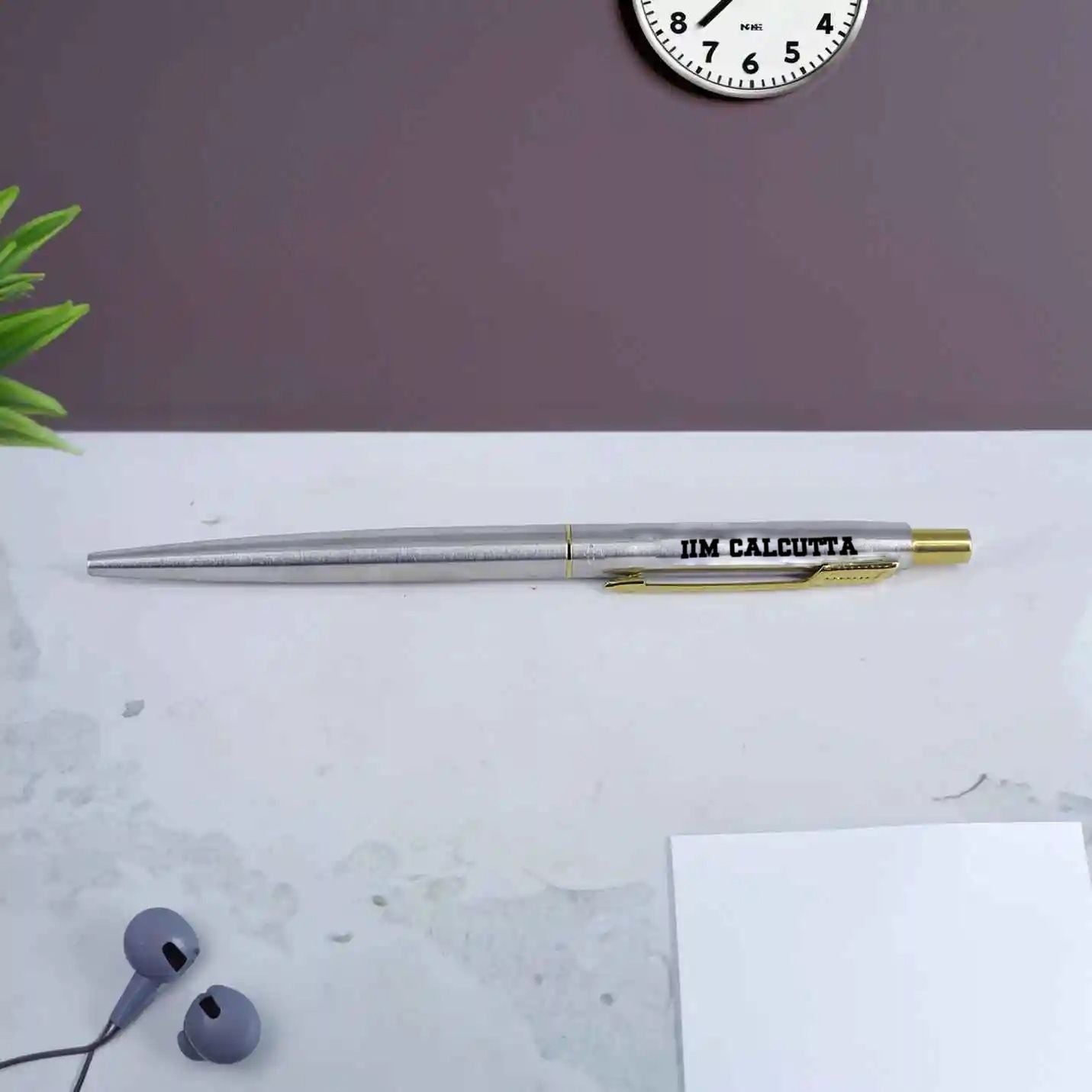 Classic IIMC Logo Stainless Steel Engraved Ball Pen with Gold Plated Clip