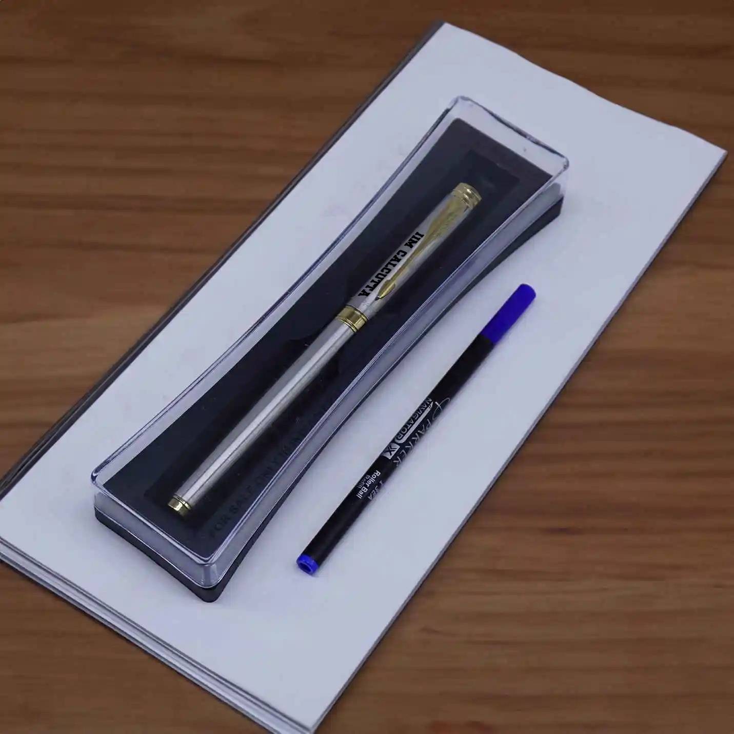 Luxury IIMC Logo Parker Folio Stainless Steel Roller Ball Pen