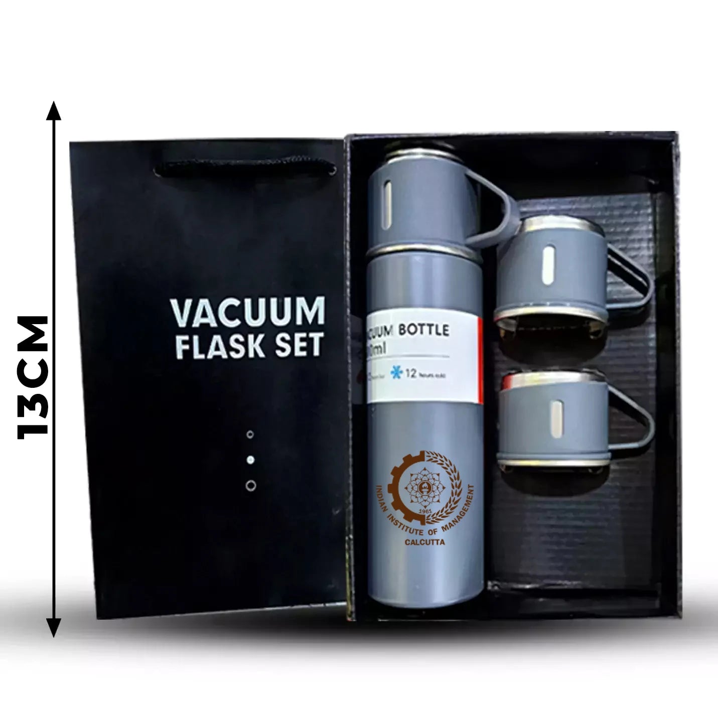 Portable Grey Vacuum Flask with 3 Cup