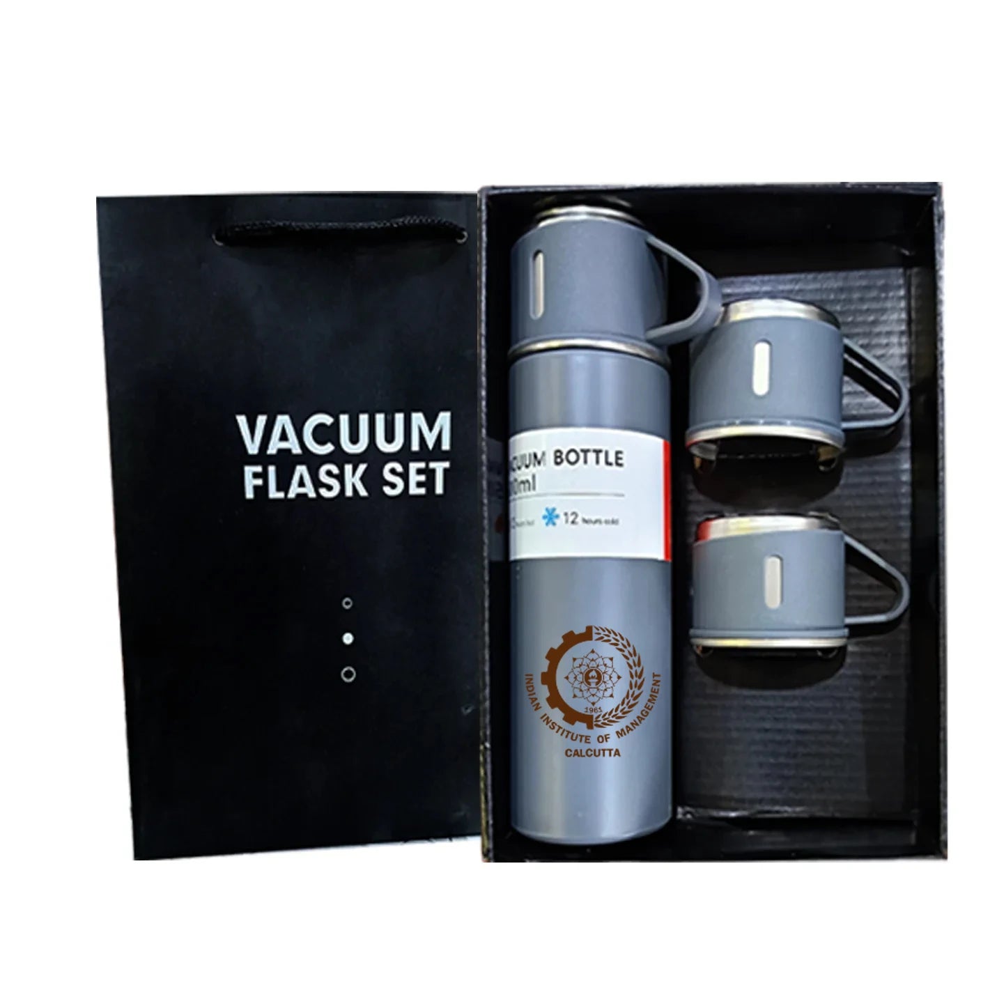 Portable Grey Vacuum Flask with 3 Cup