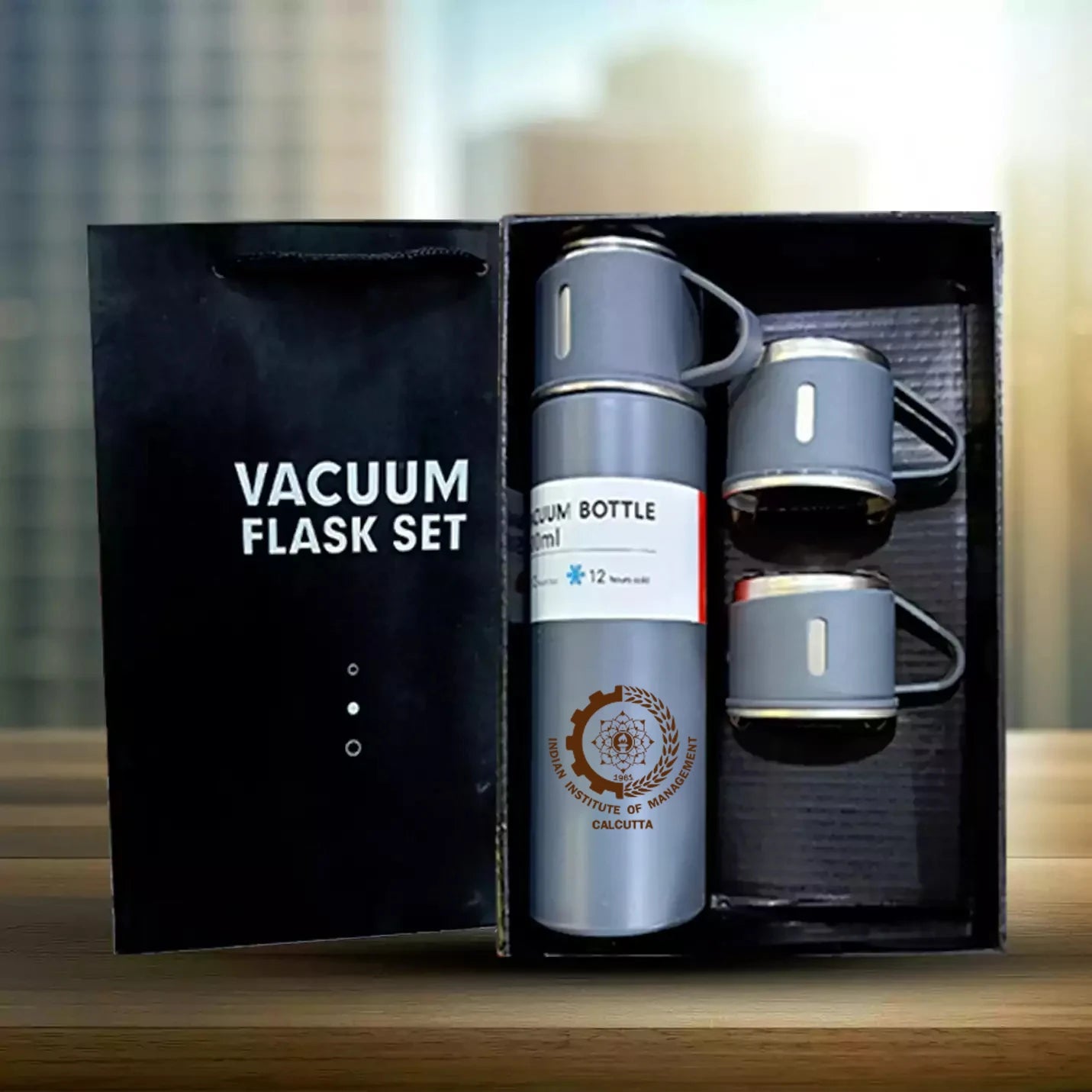 Portable Grey Vacuum Flask with 3 Cup
