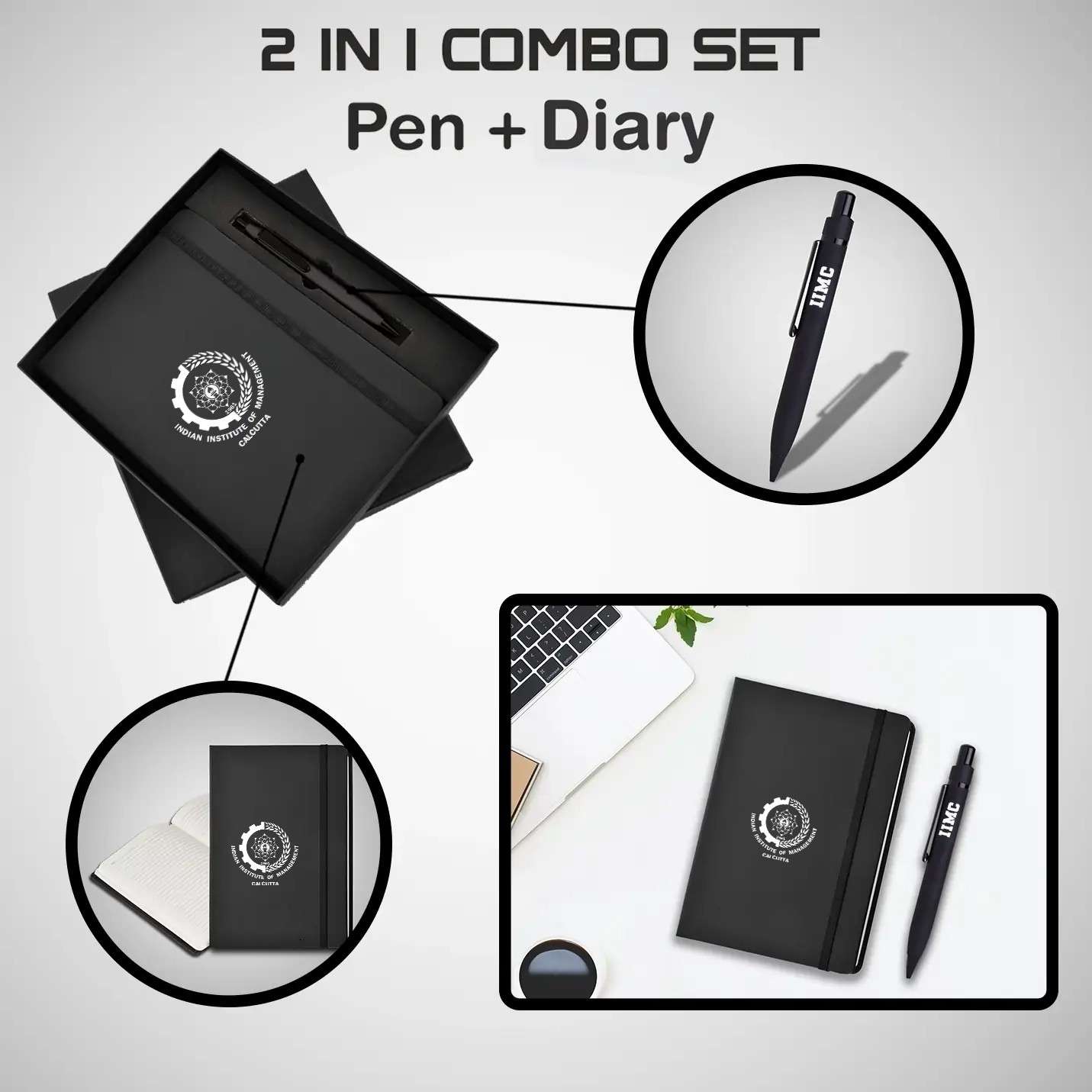 Trendy IIMC Corporate Gift Set with Black Elastic Pen