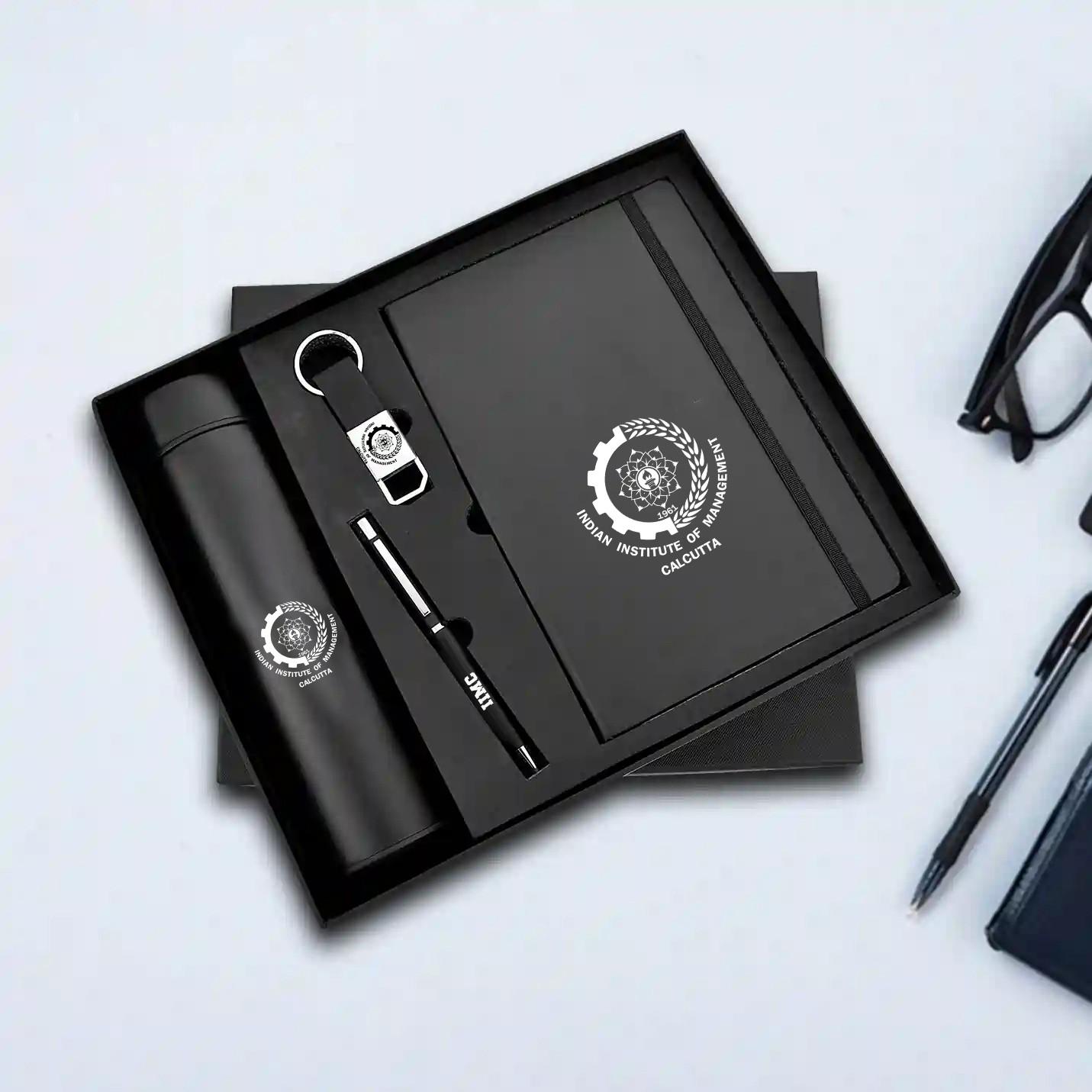 Top-tier 4 in 1 Black Diary, Pen, Bottle & Keychain IIMC Merchandise