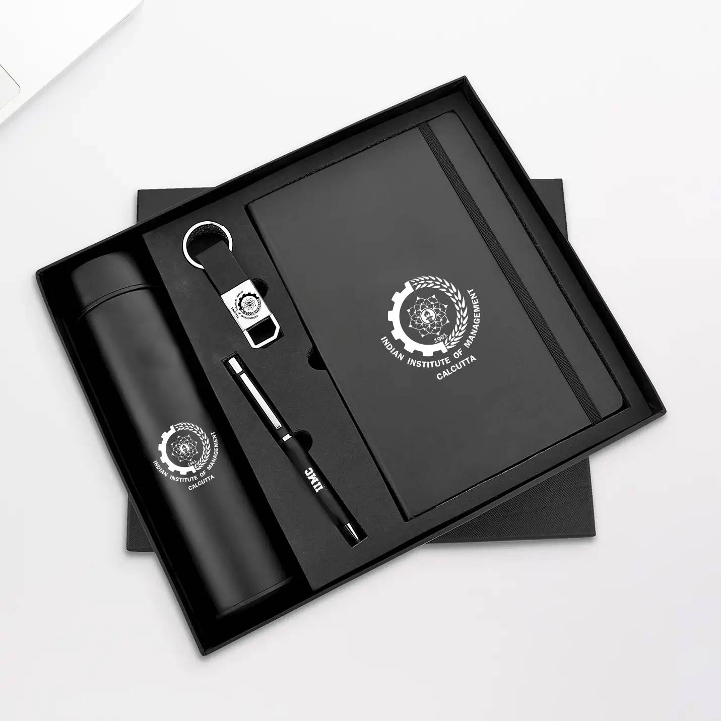Top-tier 4 in 1 Black Diary, Pen, Bottle & Keychain IIMC Merchandise