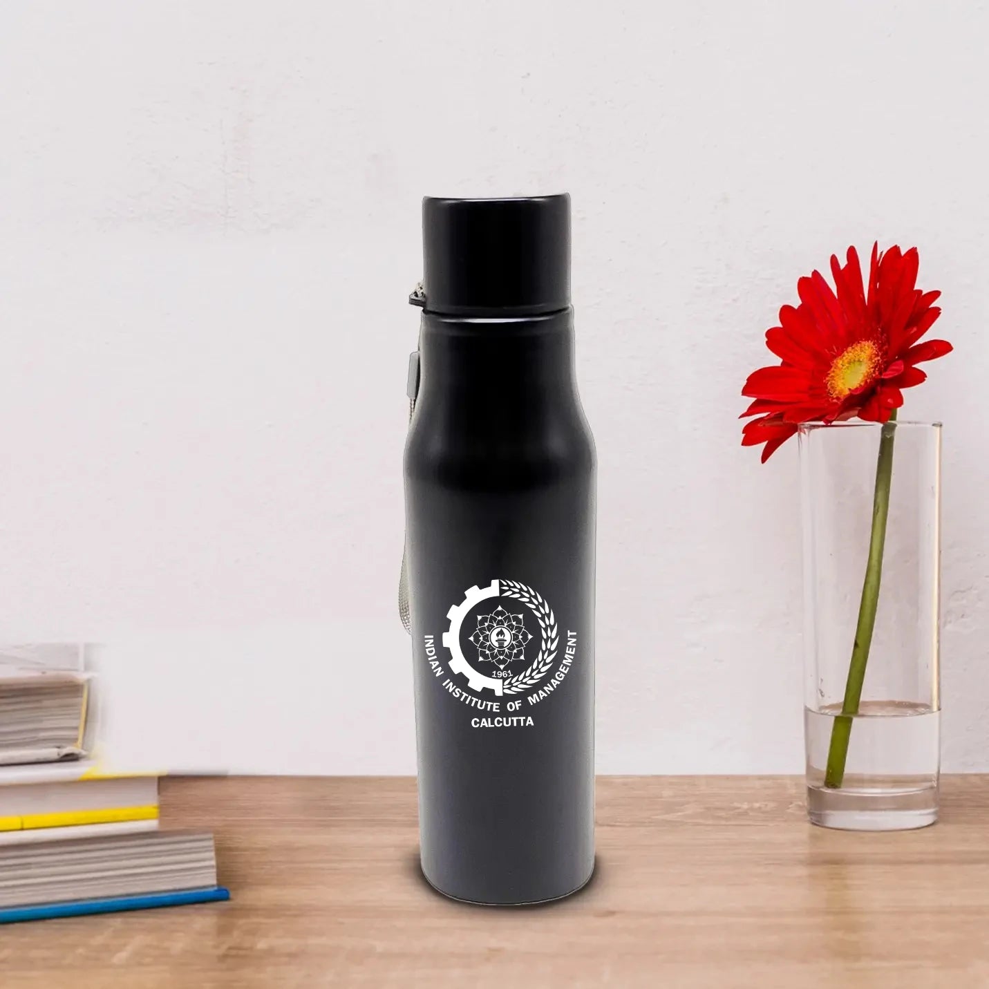 Spill proof Black IIMC Logo Stainless Steel Water Bottle