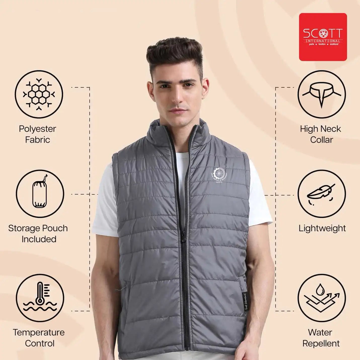 IIMC Logo Sleeveless Drak Grey Thermo Wrap Jacket 